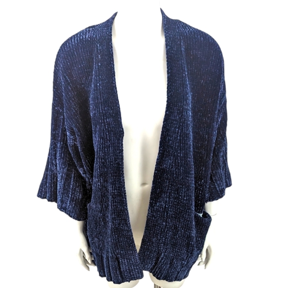 Anthropologie Moth Oversized Chenille Cardigan Sweater Womens XS Navy Blue - Picture 2 of 10